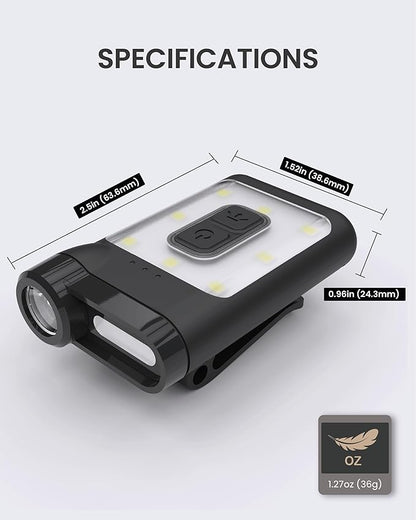 Claymore Capon 65A+ (Black) - LED Rechargeable Clip-On Cap Headlamp, Lightweight Hat Light for Camping, Running, Hiking, Emergency & Industrial Use, Waterproof, USB-C, Up to 19 Hours of Battery Life.