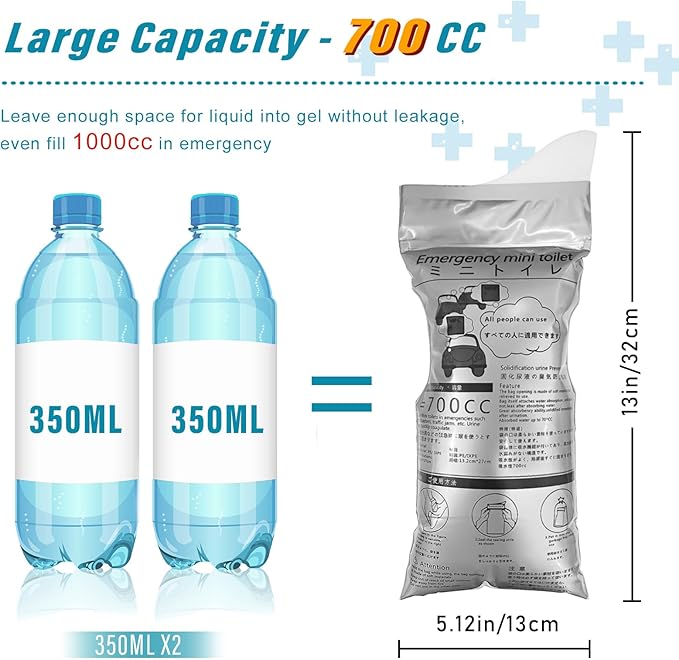 Disposable Urinal Bag, 12/24 Pcs 700ML Emergency Urine Bag, Portable Camping Pee Bag, Unisex Urinal Bag, Travel Urine Bag Vomit Bag for Traffic Jams, Camping, Hiking