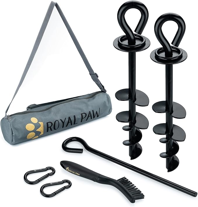 Dog Tie Out Stake - Heavy Duty Dog Stake for Large Dogs up to 210 lbs, Dog Stakes for Outside, Dog Anchor, and Dog Gadget | Use Any Dog Tie Out Cable or Dog Yard Leash (B2-Black (2-Pack))