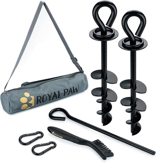 Dog Tie Out Stake - Heavy Duty Dog Stake for Large Dogs up to 210 lbs, Dog Stakes for Outside, Dog Anchor, and Dog Gadget | Use Any Dog Tie Out Cable or Dog Yard Leash (B2-Black (2-Pack))