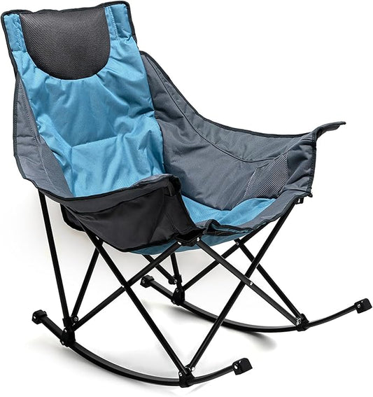 SUNNYFEEL Oversized Rocking Camping Chair, Fully Padded Patio Chair with Side Pocket, High Back Portable Lawn Recliner with Headrest, Outdoor Camp Rocker Chairs for Adults Heavy Duty 300 LBS