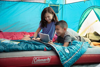 Coleman Kids 50°F Sleeping Bag for Children up to 5ft Tall, Glow in the Dark Design, Machine Washable