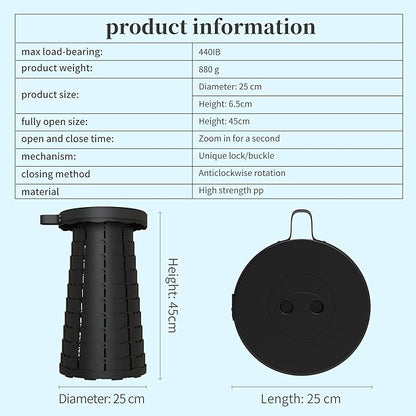 ALEVMOOM Upgraded Collapsible Stool with Cushion,440LBS Max Weight,17.7" Height Adjustable,Sturdy Portable Telescoping Stool,Folding Camping Stool for Outdoor Hiking Travel