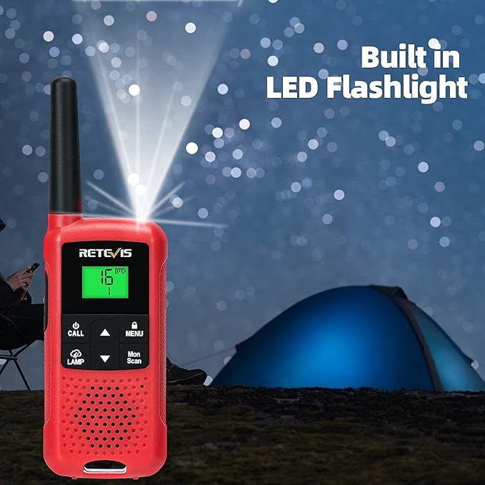 Retevis RT49B Walkie Talkie, Rechargeable Walkie Talkies Long Range, 2 Way Radio for Adults, 22CH, NOAA, Flashlight, Family FRS Radio, Red Walkie Talkies for Camping 2 Pack