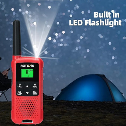 Retevis RT49B Walkie Talkie, Rechargeable Walkie Talkies Long Range, 2 Way Radio for Adults, 22CH, NOAA, Flashlight, Family FRS Radio, Red Walkie Talkies for Camping 2 Pack
