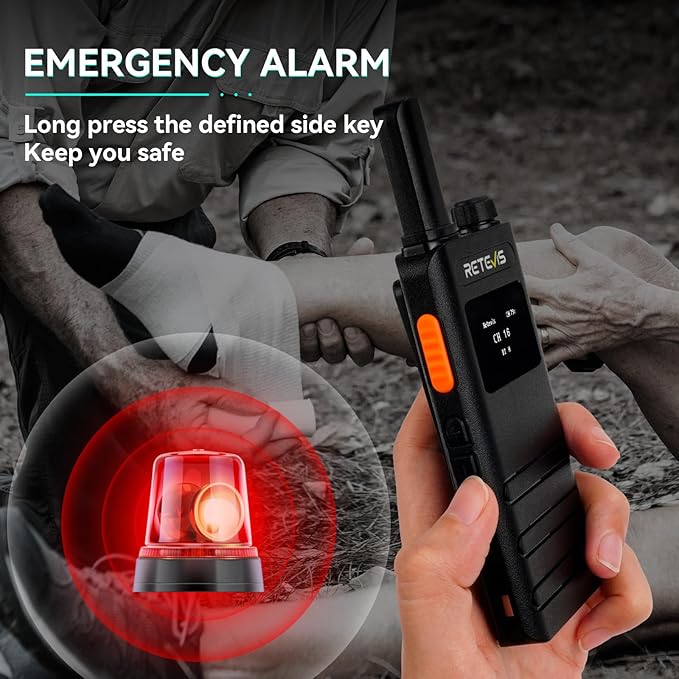 Retevis B3S Walkie Talkies,Portable Two-Way Radios with LCD Screen,Emergency Alarm,1620mAh Battery, Handsfree Walkie Talkie for Family Outdoor Trip (2 Pack)