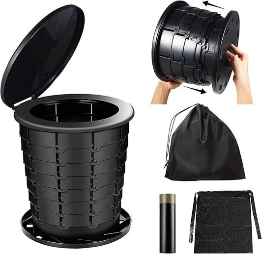 Retractable Portable Toilet, Adjustable Height Foldiing Toilet with Lid, Portable Travel Toilet for Adults Kids, for Car/Camping/Hiking/Fishing/Long Trips/Beach, Essential for Outdoor Travel