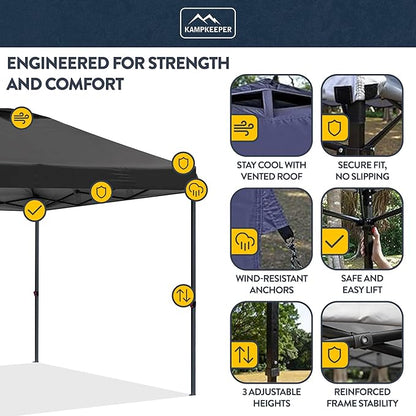 KAMPKEEPER 10x10 Pop Up Canopy Tent with 2 Sidewalls - Waterproof Outdoor Shelter for Sun Shade, Camping, Beach, Patio and Backyard Events, Black