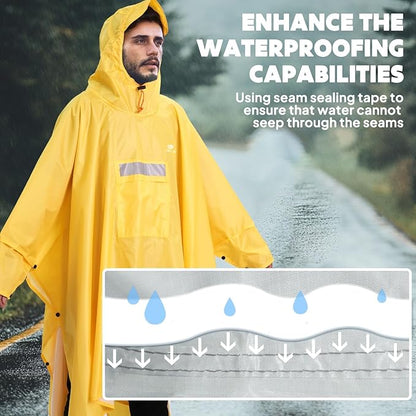 ANYOO Hooded Rain Poncho for Adults Waterproof Lightweight Rain Coat for Men Women Reusable Rain Jacket for Emergency Outdoor