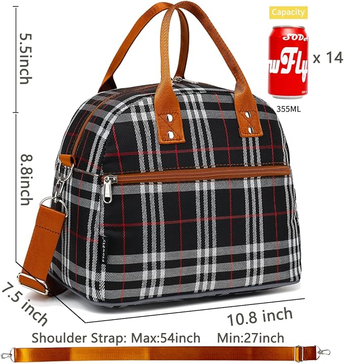 FlowFly Insulated Lunch Bag With Shoulder Strap for Women, Men, and Kids, Large and Reusable, Handle, Freezable Work and School Travel Tote and Meal Prep Organizer (W&B)