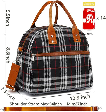 FlowFly Insulated Lunch Bag With Shoulder Strap for Women, Men, and Kids, Large and Reusable, Handle, Freezable Work and School Travel Tote and Meal Prep Organizer (W&B)