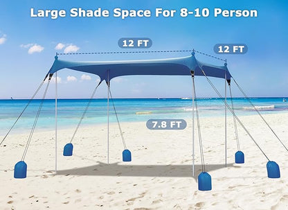 Gorich Beach Tent Sun Shelter with 8 Sandbags, UPF50+ Protection & Windproof Pop Up Beach Canopy Tent Sun Shade for Family, Travel & Camping, Easy Setup Canopy Umbrella