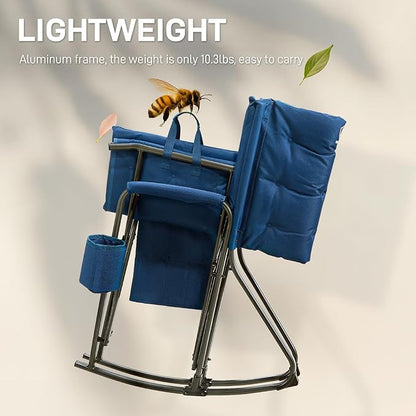 EVER ADVANCED Lightweight Folding Rocking Camping Chair, Padded Portable Rocker Chair for Patio, Lawn and Outdoors, Heavy Duty Hard Armchair for Adults, Blue