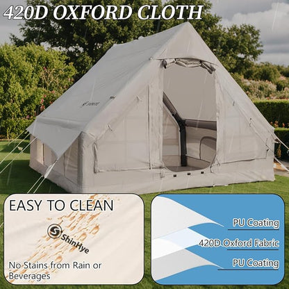 Inflatable Tent for Camping Large Blow Up Tents Glamping 4-8 Person House 4 Season Air with Pump Easy Set up Waterproof Outdoor Oxford