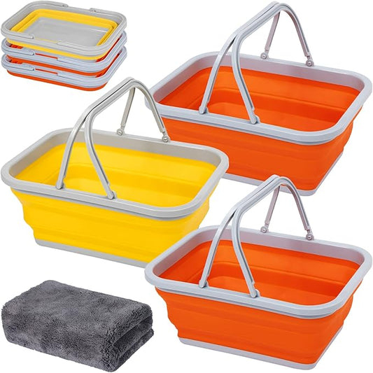 AUTODECO Collapsible Sink with Handle Towel, 2.37 Gal / 9L Foldable Wash Basin for Washing Dishes, Camping, Hiking and Home