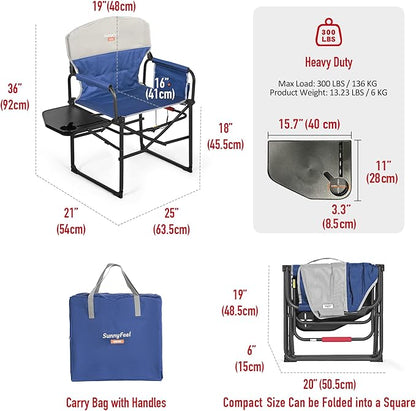 SUNNYFEEL Heated Camping Directors Chair 2 Pack, Portable Folding Lawn Chairs for Adults Heavy Duty with Side Table,Pocket for Beach, Fishing,Picnic,Concert Outdoor, Foldable Camp Chairs
