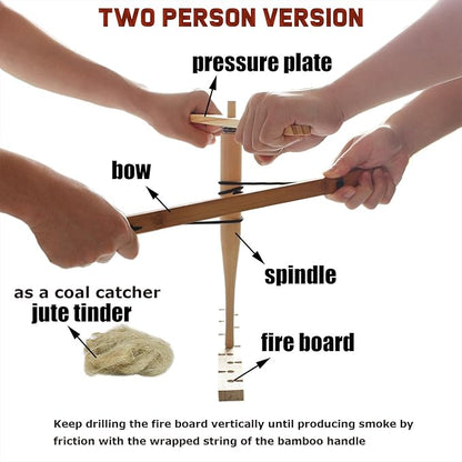 PSKOOK Bow Drill Kit Fire Starter, Primitive Wood, Survival Practice Friction Fire Tool for Scout Outdoor Activity Teaching, Outward Bound Training, Wildness Survival Beginner