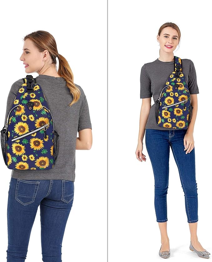 MOSISO Sling Backpack,Travel Hiking Daypack Sunflower Rope Crossbody Shoulder Bag