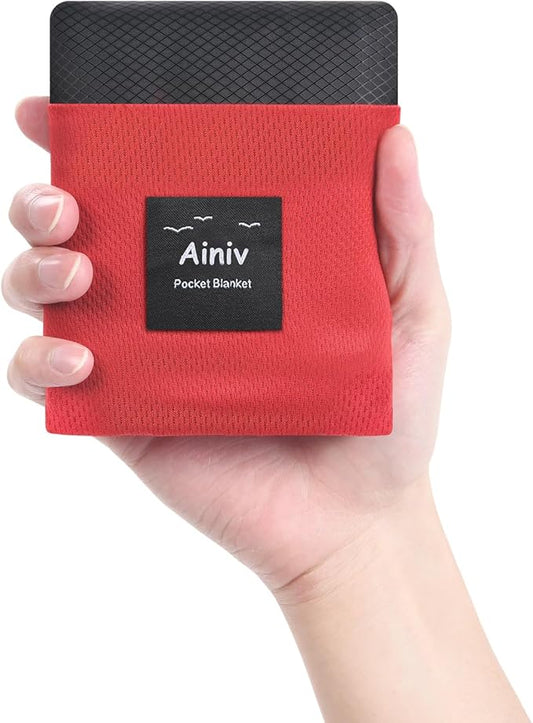 Picnic Blanket, Mini Pocket Beach Mat 55.1 x 70.8IN (3-5 People) Foldable, Lightweight Waterproof Sand Free, Foldable Thin Ground Sheet for Outdoor Camping Hiking Travel - with Hand Strap