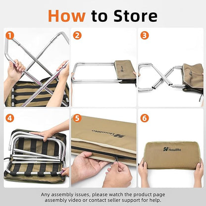 Camping Stool, 16in Tall Portable Folding Stool with Carry Bag, Upgraded Ultralight Chair with Roomy Seat for Adults, Holds 280lbs, Ideal for Hiking, Fishing, Outdoor Use, Brown