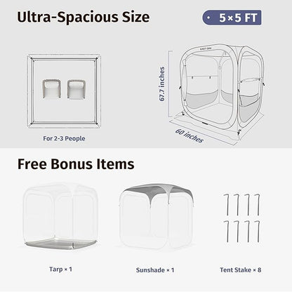 EAST OAK Clear Tent for Sport Events, Fishing & Outdoors | Pop Up Bubble Tent Instant Sun & Rain Shelter | No Condensation, Spacious Interior, Ultra Visibility | All Weather Protection | 2-3 Persons