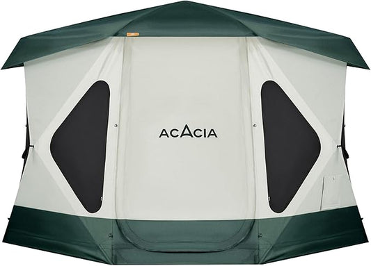 ACACIA Camping Tent, Pop Up Camping Tent with 8 Windows and Footprint, Waterproof Windproof Easy Setup Hub Tent for Family Camping, Hiking and Glamping