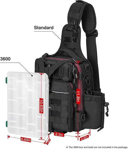 Piscifun Tackle Bag With Rod & Gear Holder - Lightweight Sling Storage Bag, Outdoor Shoulder Pack for Fishing, Hiking, Hunting