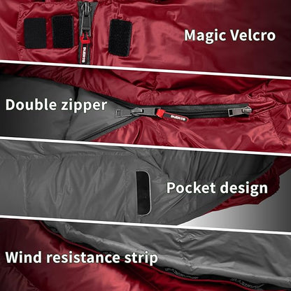 Down Sleeping Bag for Adults Cold Weather Ultralight & Compact 680FP Backpacking Sleeping Bag for Camping, Hiking, Mountaineering