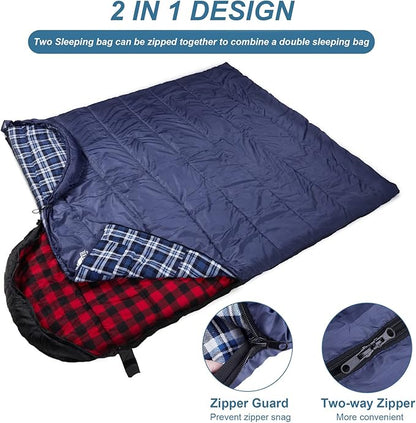 AGEMORE Cotton Flannel Sleeping Bag for Adults, Lightweight XXL Cotton Sleeping Bag for Camping Backpacking or Hiking, Water Resistant 3-4 Season Sleeping bag for Warm & Cool Weather
