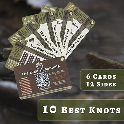 Knot Tying Kit | Camping & Outdoor Knots Edition - by The Bear Essentials Outdoors with Waterproof Knot Cards | for Survival, Camping, Backpacking, Hiking & Scouts