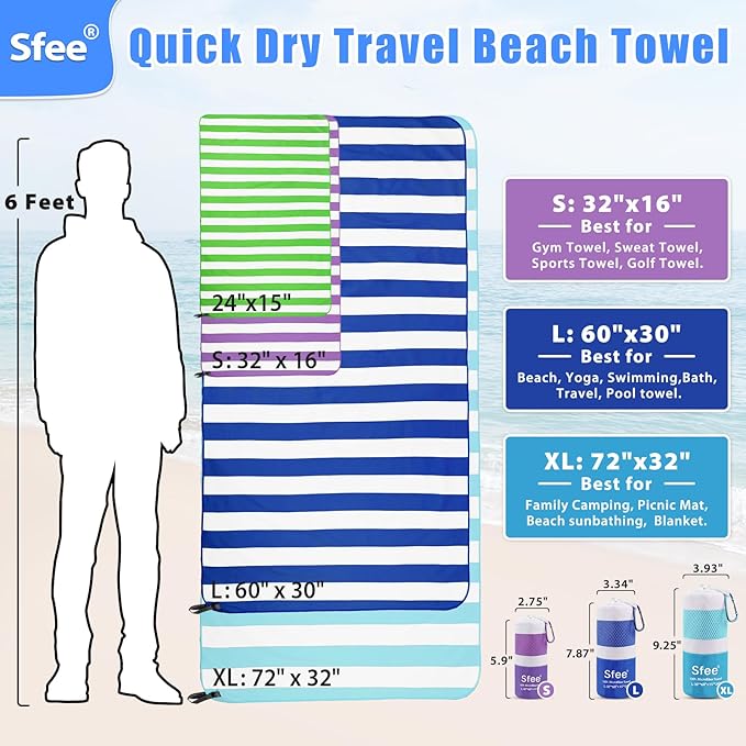 Sfee 2 in 1 Microfiber Travel Towel, Quick Dry Towel Camping Towel Beach Towel Super Absorbent Compact Lightweight Sports Towel Gym Towel Set for Gym, Hiking, Pool, Bath, Yoga (Small: 32''x16'')