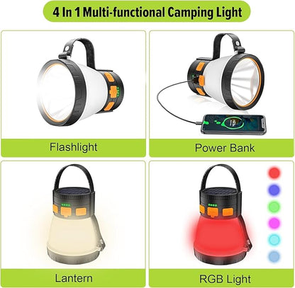 2 Pack LED Camping Lantern, 1500 Lumens Camping Lantern Rechargeable with Solar Panel Charging, Waterproof, 8 Light Modes, 7500mAh Power Bank, Camping Flashlight for Hurricane Emergency, Outdoor