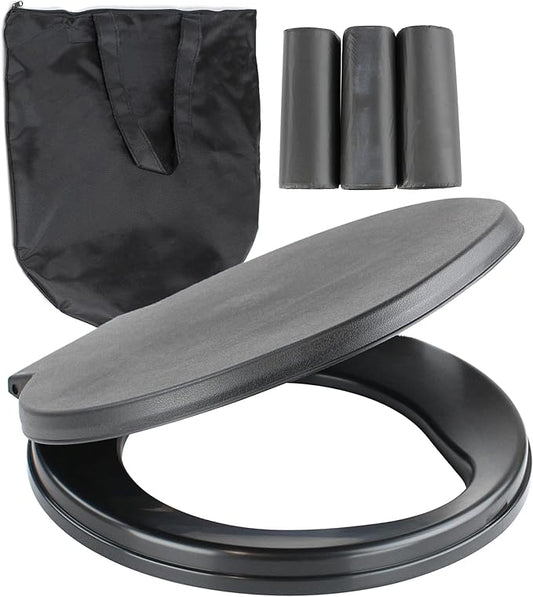 BISupply Camping Toilet Seat For 5 Gallon Bucket - Portable Toilet Seat Lid with Human Waste Bags for Outdoors - Bedside Commode Portable Bathroom Bucket Seat - Emergency Disaster Totable Toilet Lid
