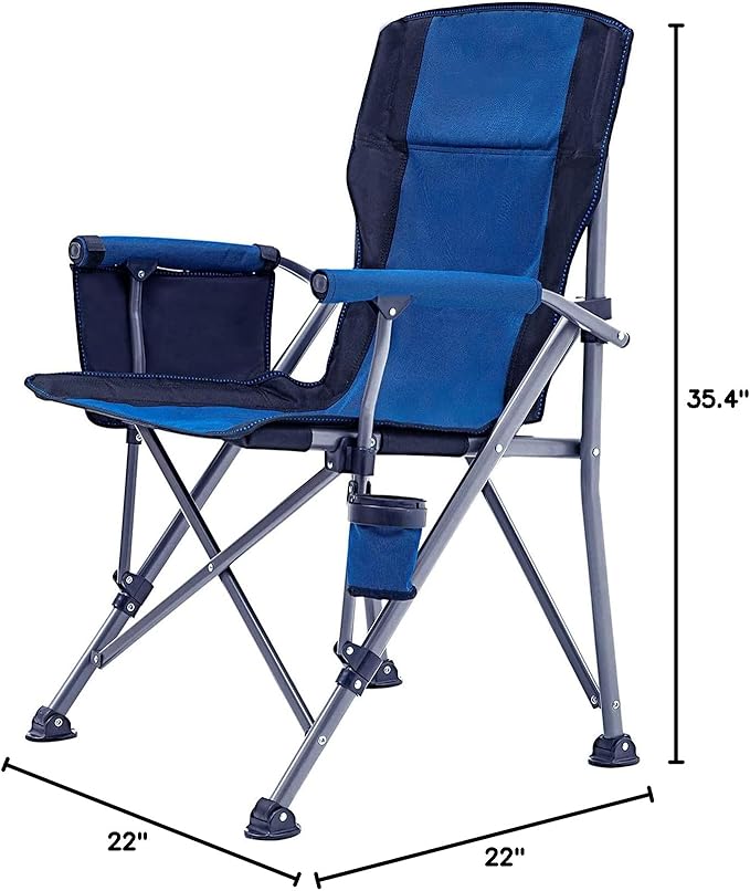 Camping Chair for Adults,Portable Folding Lawn Chair for Outside,Heavy Duty Camping Chair Support up to 330lbs,Collapsible Outdoor Beach Chair with Cup Holder(Navy Blue)