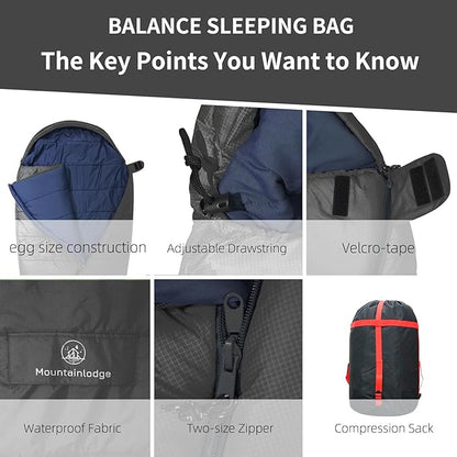 Mountainlodge Balance Sleeping Bag for Adult,Cold&Warm Weather with Compression Sack and Water Resistant for Family Camping,Travel and Car Camping