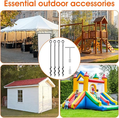 Ground Anchors 24“ Screw in Heavy Duty Ground Anchors,Tent Stakes for Camping Tent, Trampoline, Canopies, Carports, Sheds, Swing Sets, Black Anti-Rust Coating for High Wind (4 x 24“)