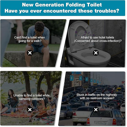 Camping Toilet - Upgraded soft toilet seat with urine Splash Guard, Folding Toilet with Detachable Paper Holder, Portable toilet with a load capacity of 500 lbs, Portable Potty For Emergency Use