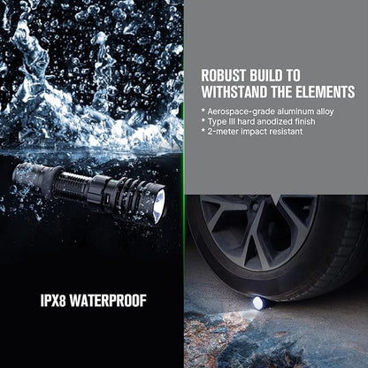 OLIGHT Warrior X 4 Rechargeable Tactical Flashlight 2,600 High Lumens with 630 Meters Long Range Thrower, Powerful Tail-Switch Light with USB-C Charging, Dual-Output for Daily and Tactical Use