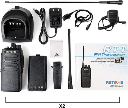 Retevis RT1 Long Range Walkie Talkies,High Power 2 Way Radio with 3000mAh Rechargeable,Emergency Alarm Walkie Talkie for Hunting(2 Pack)