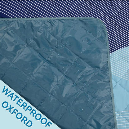 Whale Flotilla Extra Large Waterproof Picnic Blankets 60"x80", Foldable Lightweight Outdoor Blanket for Camping, Hiking, Traveling, Soft Portable Easy to Clean Picnic Mat for Beach Grass Park, Blue