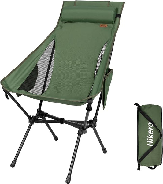 Portable High Back Camping Chair, Support Heavy Duty 440 lbs, Lightweight Folding Chair with Adjustable Pillow for Hiking, Beach, Backpacking