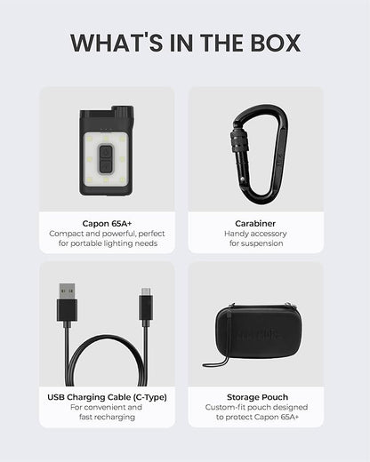 Claymore Capon 65A+ (Black) - LED Rechargeable Clip-On Cap Headlamp, Lightweight Hat Light for Camping, Running, Hiking, Emergency & Industrial Use, Waterproof, USB-C, Up to 19 Hours of Battery Life.