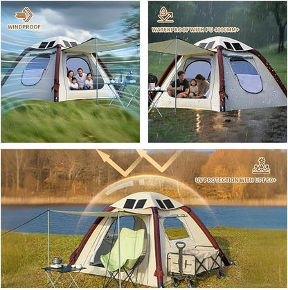 Cow-HQUS Camping Tents 4 Person,3 Minute Easy Set Up Waterproof Tent,Pop Up Tents for Camping, Portable Family Auto-Inflating Instant Tent with Mesh Windows, Large Inflatable Tents for Camping