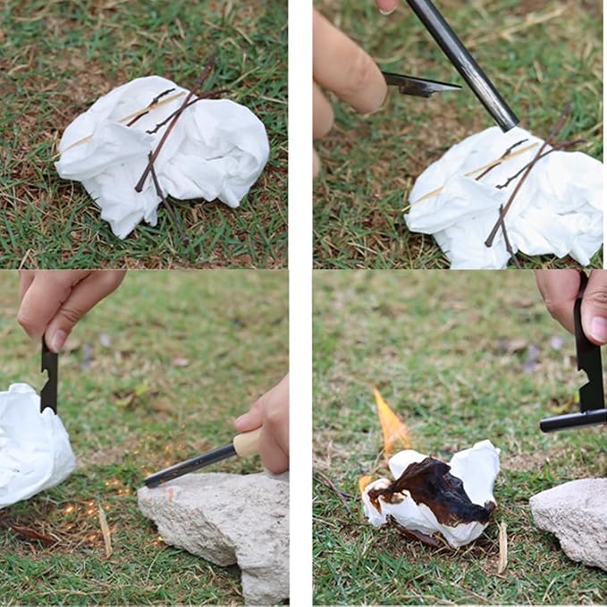 2-Pack Portable Outdoor Magnesium Fire Starter Kit with Handcrafted Wooden Handle - Reusable Camping Fire Igniter Stick for Outdoor Camping, Hiking, and Survival