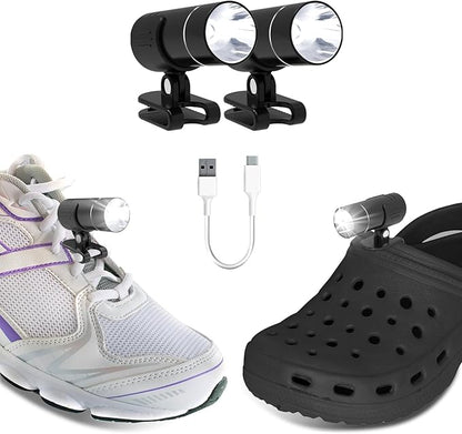 sinstar Headlights for Croc Charms, Croc Shoes Accessories Flashlight Attachment, Waterproof, USB Clip on Rechargeable and Adjustable Lights for Jogging Camping Gifts, Suitable for Adults Kid 2Pcs