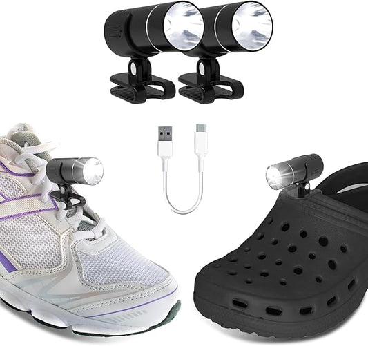 sinstar Headlights for Croc Charms, Croc Shoes Accessories Flashlight Attachment, Waterproof, USB Clip on Rechargeable and Adjustable Lights for Jogging Camping Gifts, Suitable for Adults Kid 2Pcs