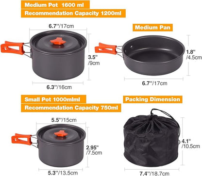 REDCAMP 12/14/15/19 PCS Camping Cookware Mess Kit Camping Gear Campfire Utensils Lightweight Stackable Pot Pan Bowls Soup Spoon with Storage Bag for Camping, Backpacking, Outdoor Cooking, Picnic