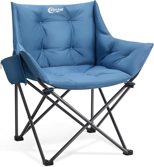 Portal Oversized Padded Camping Chair - Heavy Duty Folding Chair with Cup Holder & Side Pocket, Supports 330 lbs, for Camping, Lawn, Sports, Blue