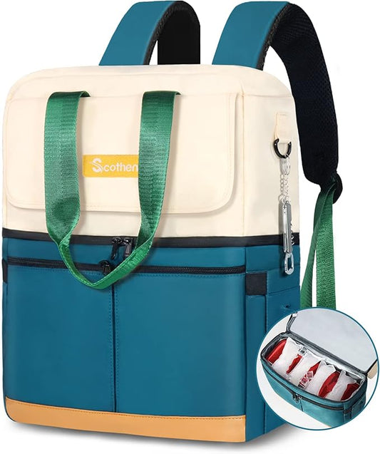 Backpack Cooler with Double Decker & 12 Ice Packs- Keeps 36 Cans Cold for Up to 24 Hours- Waterproof & Leak Proof Insulated Cooler Backpack- Stylish Cooler Bookbag for Women Travel Work Beach