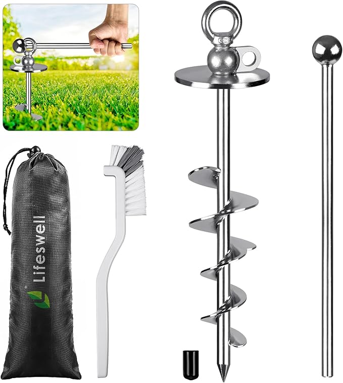 15 Inch Dog Tie Out Stake, Heavy Duty Dog Anchor for Dogs up to 220lbs, No Tangle, Easy to Install and Remove, Ideal for Yard, Camping, and Beach, 1 Pack (Silver)
